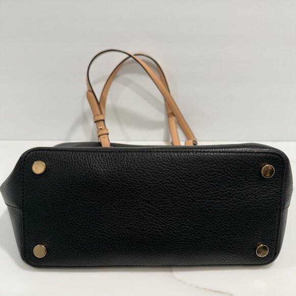 Michael Kors Bedford Medium Pebbled Leather Pocket Tote Handbag Black Tan Straps - Picture 8 of 12